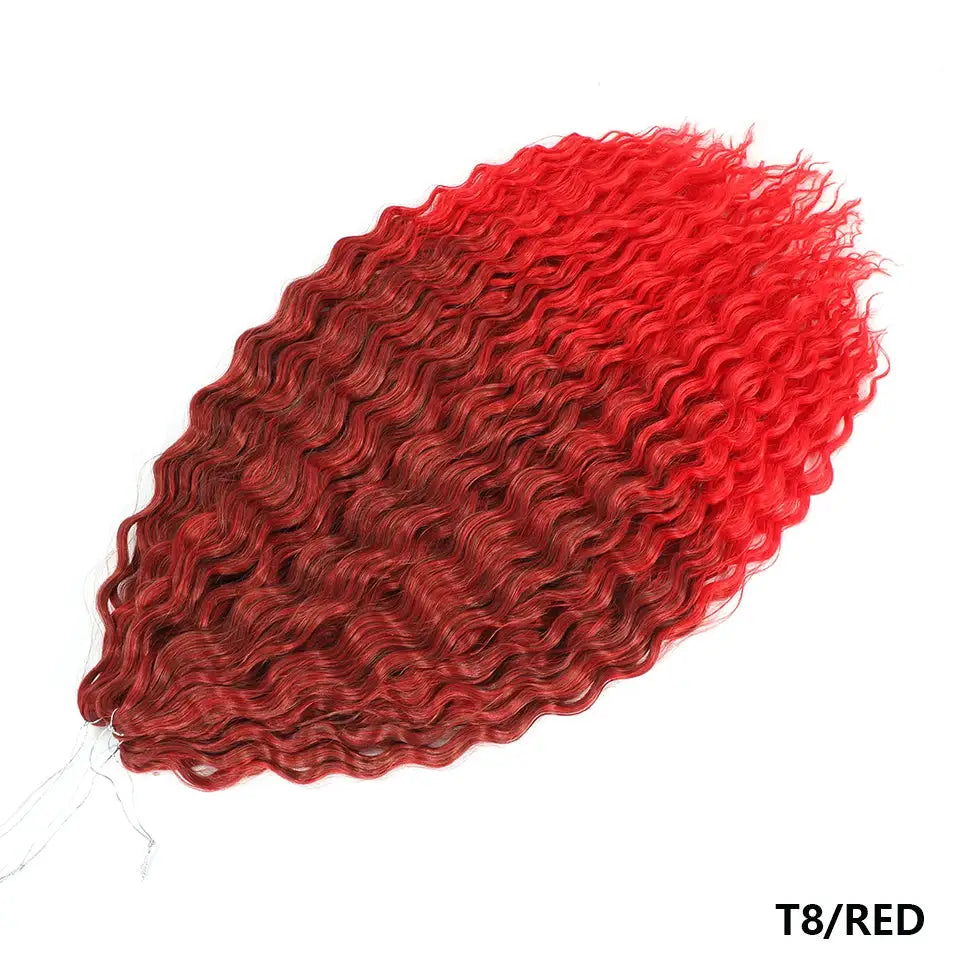 Ariel Curls water-wave crochet hair extensions in red ombre, synthetic Afro curls