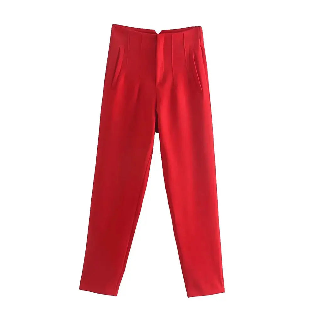 Duoperi Women High Waist Trousers Solid Color Premium Polyester Blend for Comfort and Flattering Fit