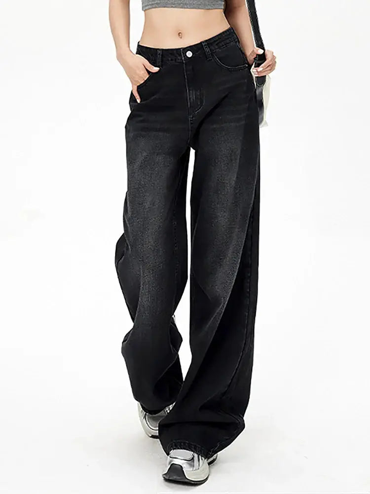 RetroY2K Style High Waist Jeans for Women Loose Fit Straight Leg Denim