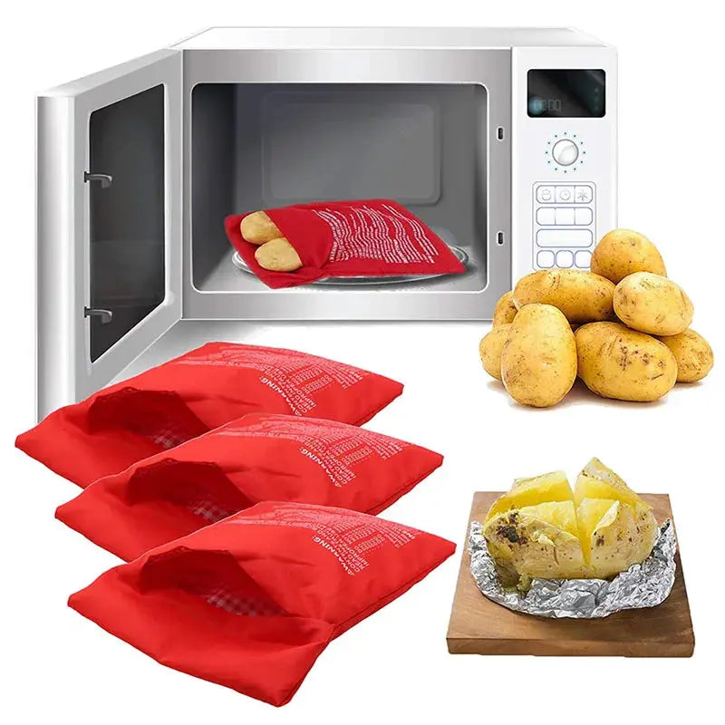 Reusable Express Microwave Potato Bag for Perfect Baked Potatoes in Minutes Red 4 Minutes Pouch