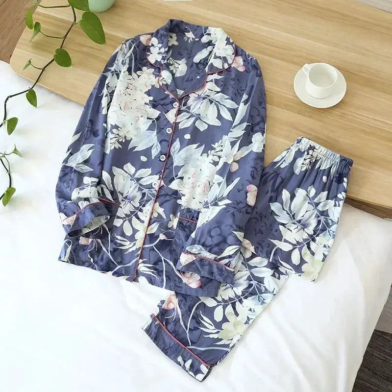 SilkyNest 100 Percent Viscose Pajama Set For Women Long Sleeve Trousers Plus Size 3XL Breathable Spring And Summer Nightwear