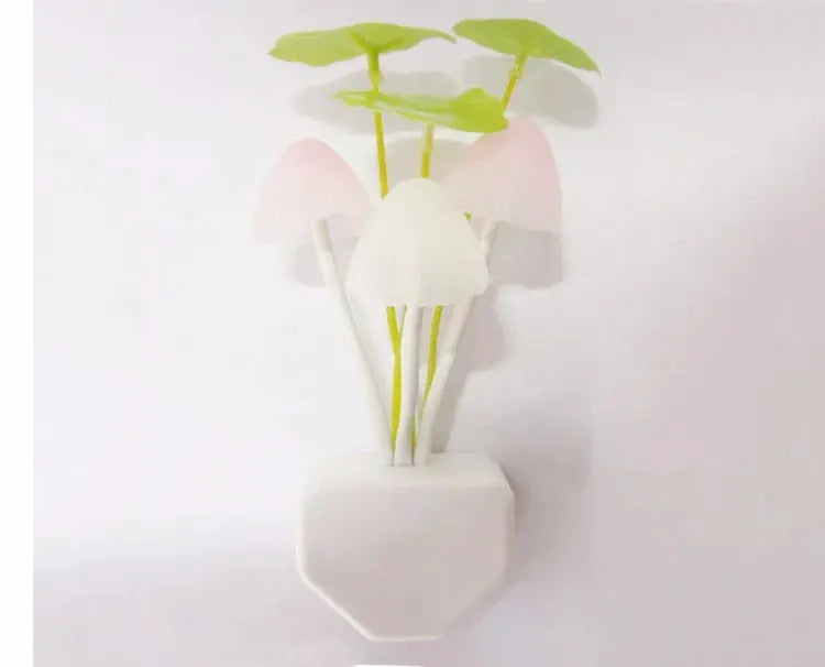 Mushroom night light set with three white translucent LED mushrooms on a white base, plug-in EU/US 220V