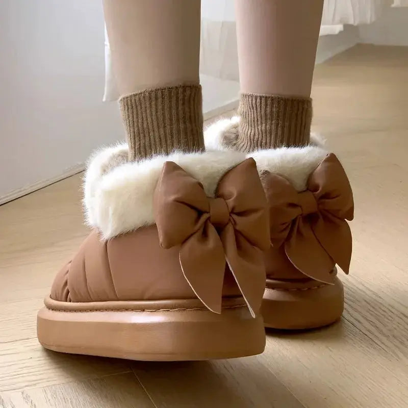 CozySnow Plush Bow Winter Ankle Boots For Women Waterproof Warmth And Cushioned Comfort For Snow Days