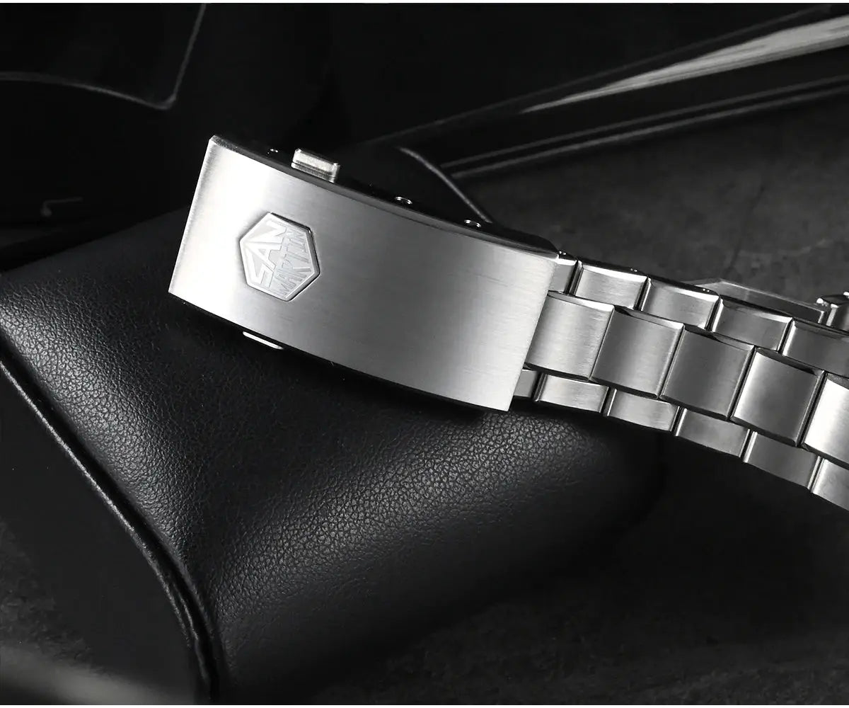 San Martin stainless steel diver watch bracelet with branded clasp