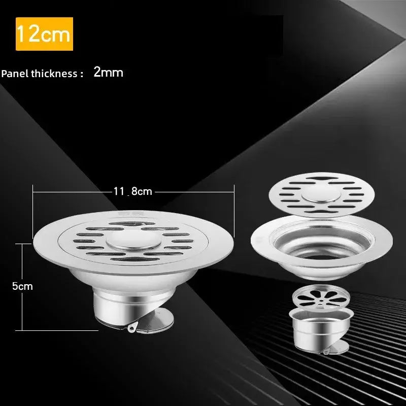 Stainless steel floor drain with hair catcher and anti-odor design, 4-piece shower/bath drain assembly