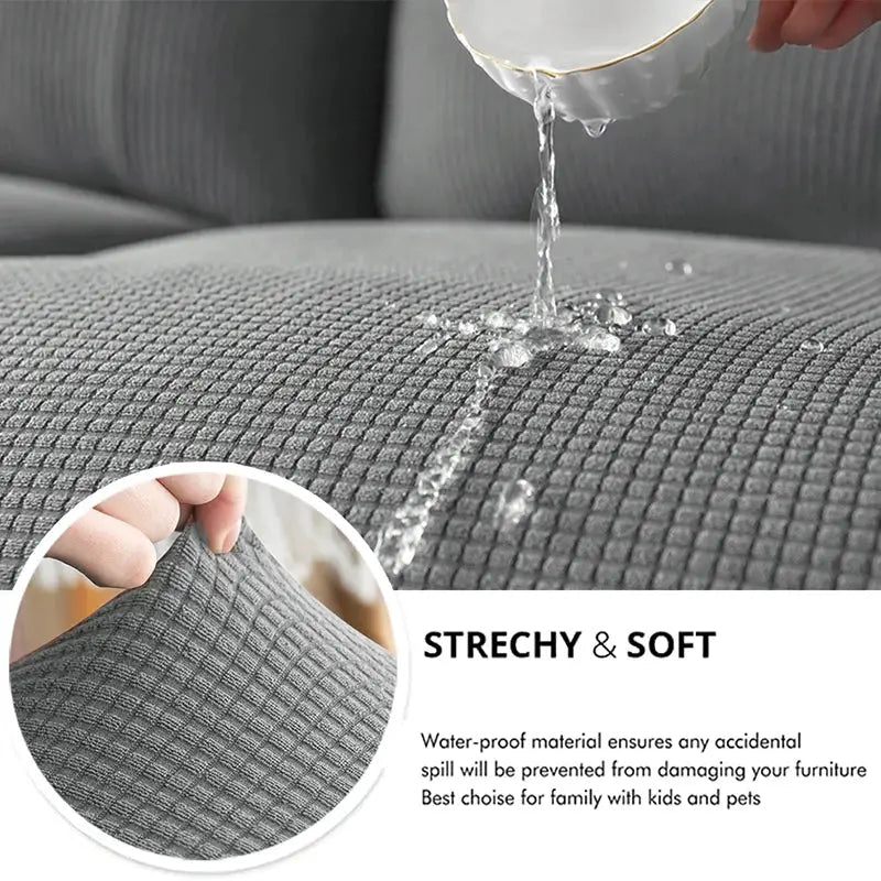 Waffle jacquard patio sofa cover by Simples Market; waterproof polar fleece slipcover in gray, elastic sofa protector