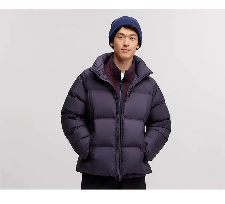 Semir down jacket, dark purple unisex short puffer coat with quilted panels