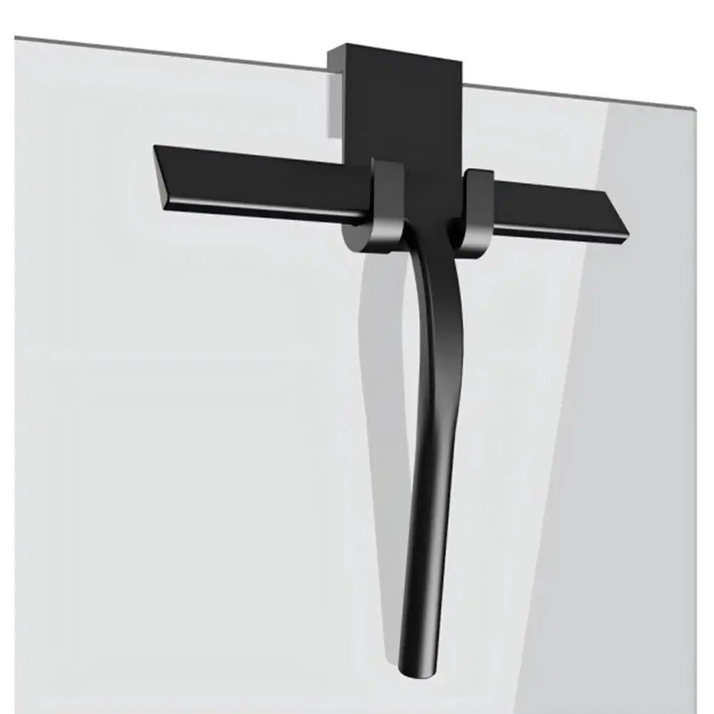 Shower squeegee with silicone holder, black wall-mounted bathroom glass door scraper