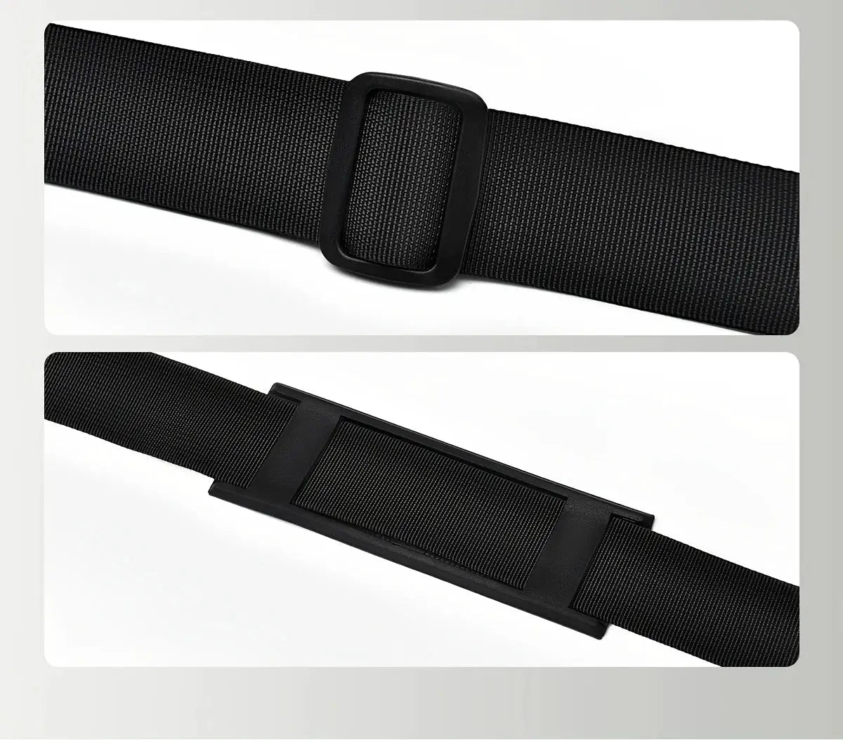 Large Capacity Travel Bag strap in black nylon with square buckle; adjustable, shown in two close-up views.