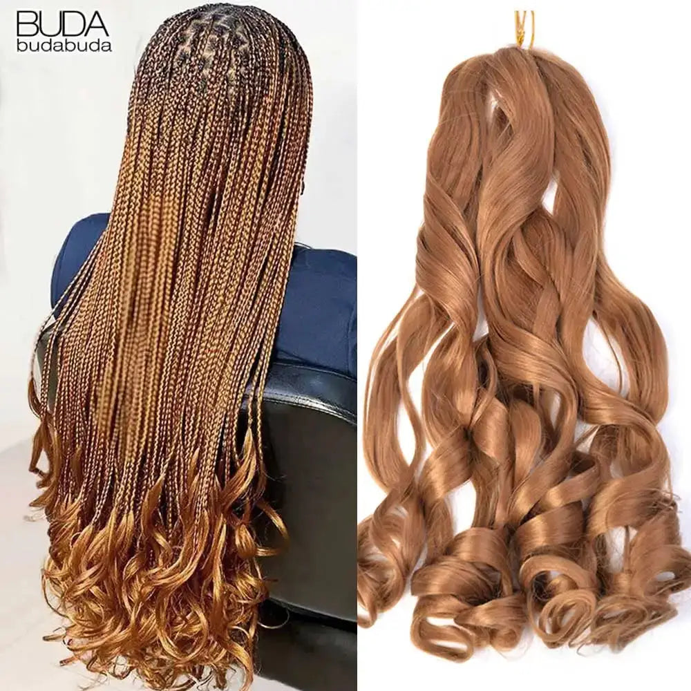 French Curls Braiding Hair 24in synthetic extensions in copper brown, Simples Market