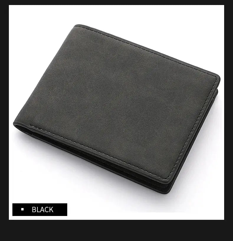 Men's black soft leather wallet with zipper, lightweight and simple design
