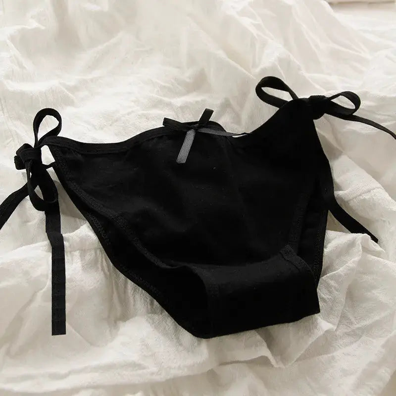 Alluring lace-up briefs black with side ribbon ties and front bow