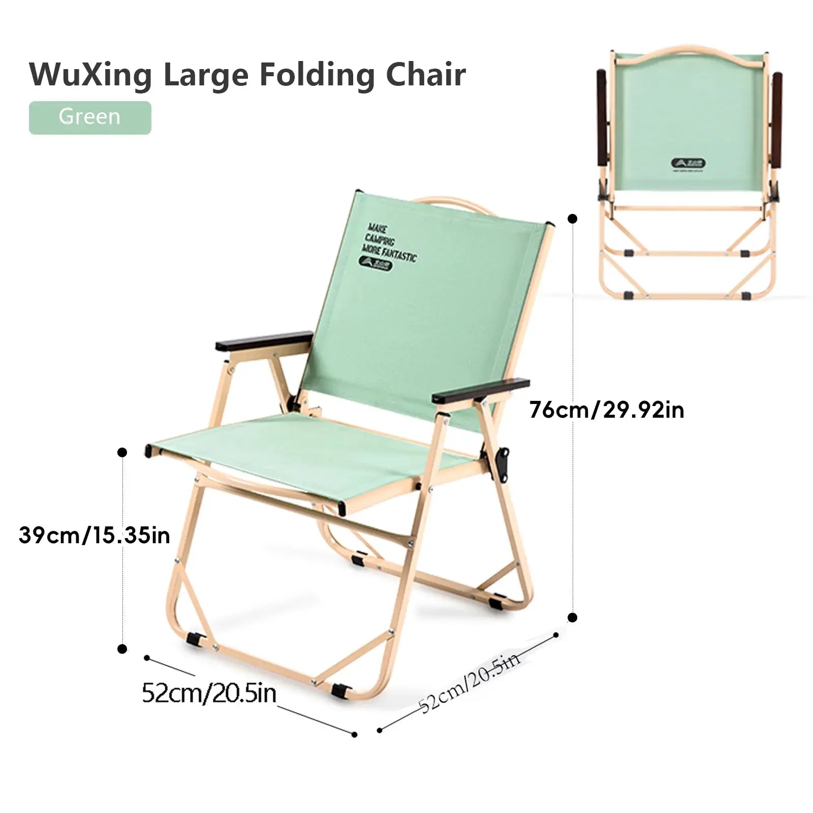 BISINNA outdoor folding camping chair in green with light wood frame; portable lounge for picnics, beach.
