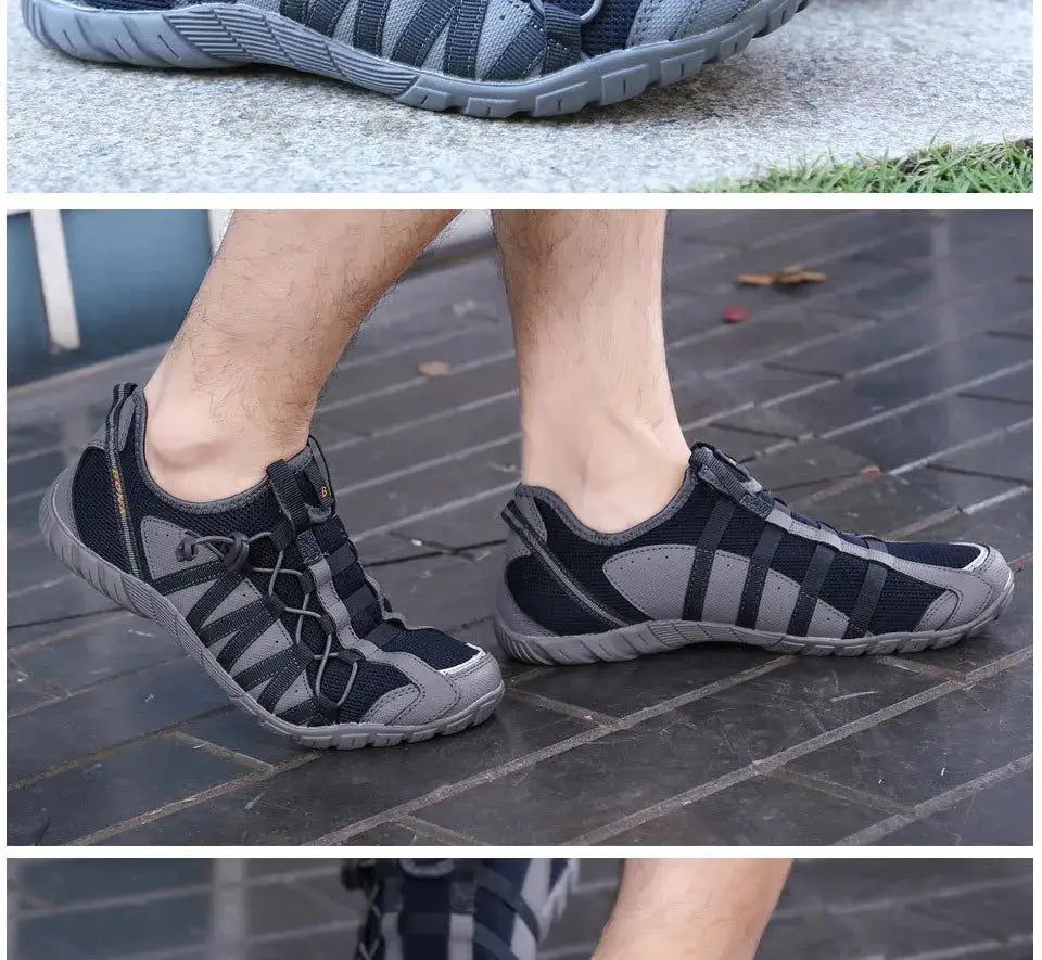 Simples Market BONA men's running shoes, black/gray lace-up athletic sneakers for outdoor walking and jogging