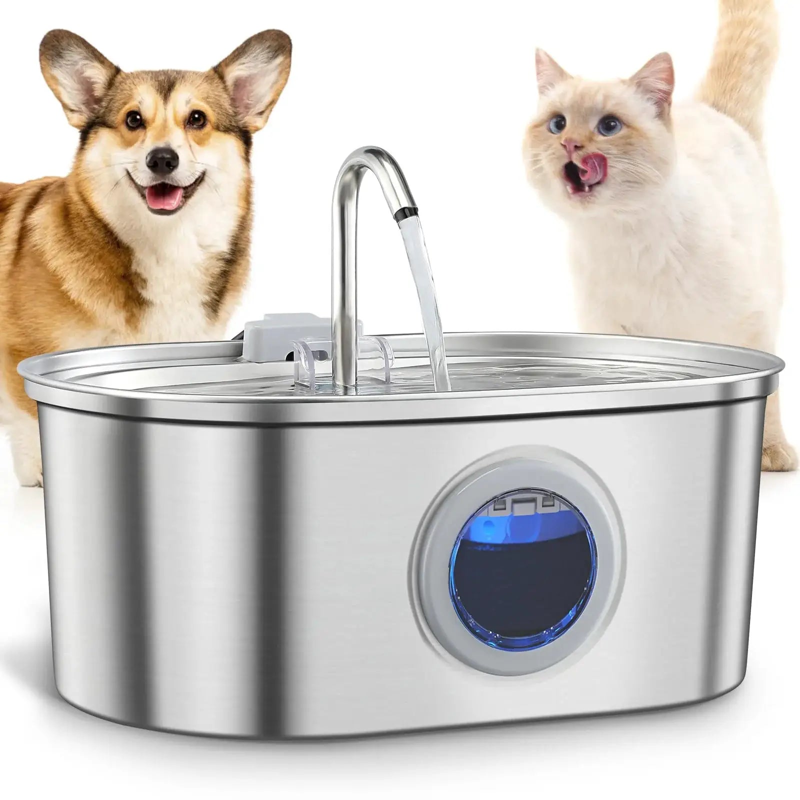 3.2L Stainless Steel Cat Water Dispenser With Clear Water Level Window