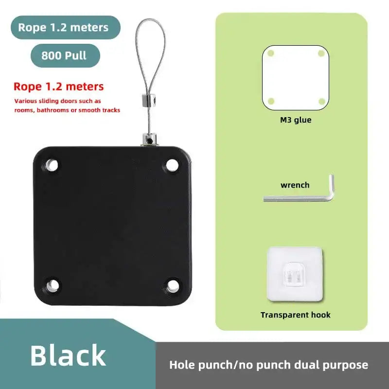 Simples Market automatic sensor door closer, black, punch-free surface mount with 1.2m rope