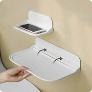 Foldable Wall Mounted Shelf No Drilling For Bathroom Kitchen Bedside Toilet Phone And WiFi Router Storage