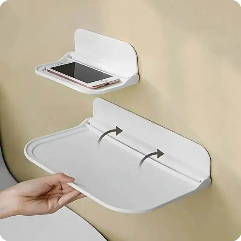 Foldable Wall Mounted Shelf No Drilling For Bathroom Kitchen Bedside Toilet Phone And WiFi Router Storage