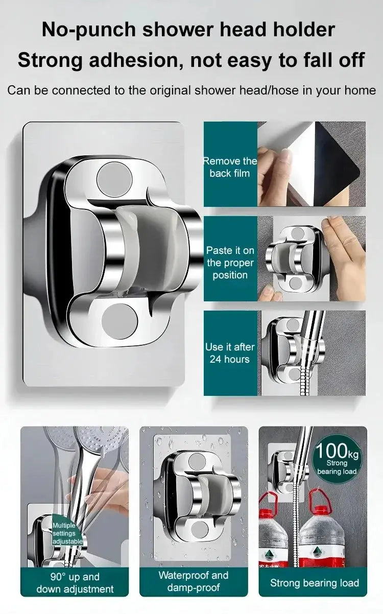 Chrome shower head holder with 3-mode high-pressure shower head and hose set
