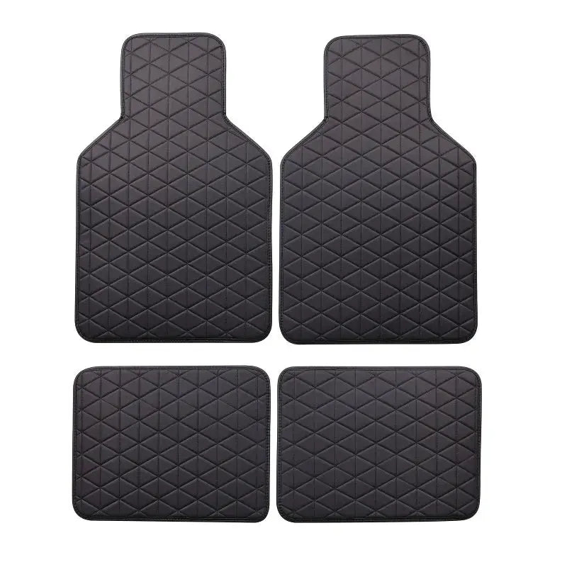 Car floor mat set, 4-piece, black waterproof PU leather with quilted pattern by Simples Market