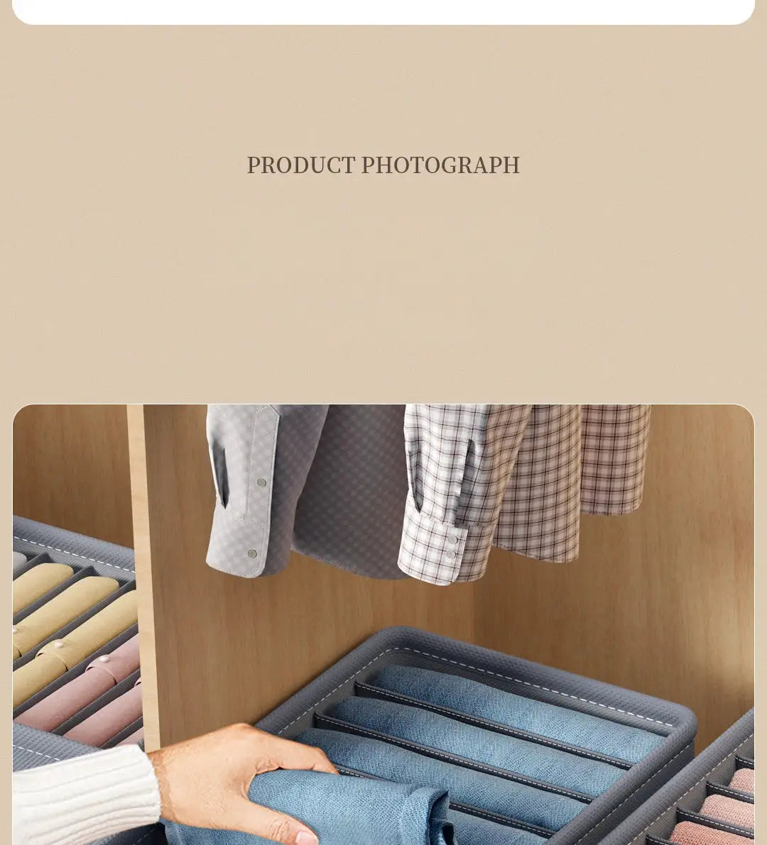 Thickened foldable pants storage box with 9-grid compartments in grey fabric by Simples Market