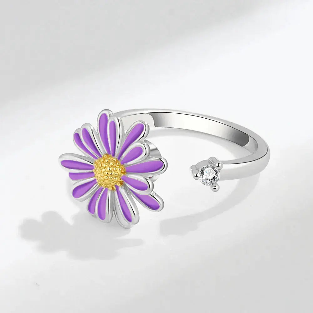 SMJEL Fidget Spinner Ring for Women Crystal Flower Eye Butterfly Animal Motifs Stress Relief Wedding Jewelry