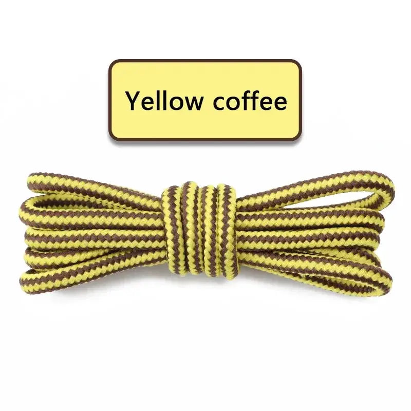 Round cotton shoelaces by Simples Market, yellow coffee striped brown-yellow double color, 70/90/120/150 cm, 1 pair