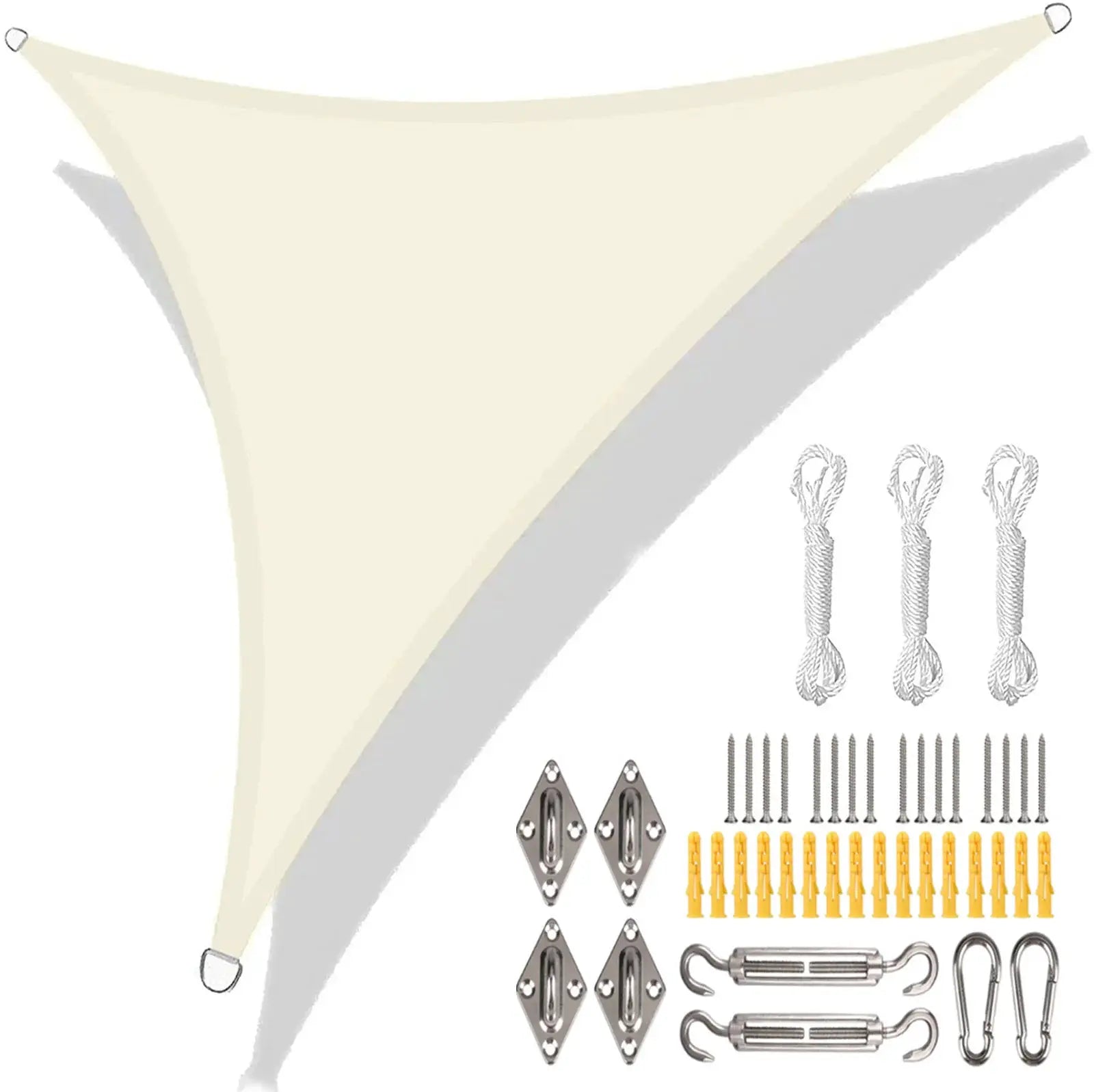 Simples Market triangle shade sail canopy, beige waterproof fabric with ropes and fittings (5x5x5/3x3x3M/2x2x2M)