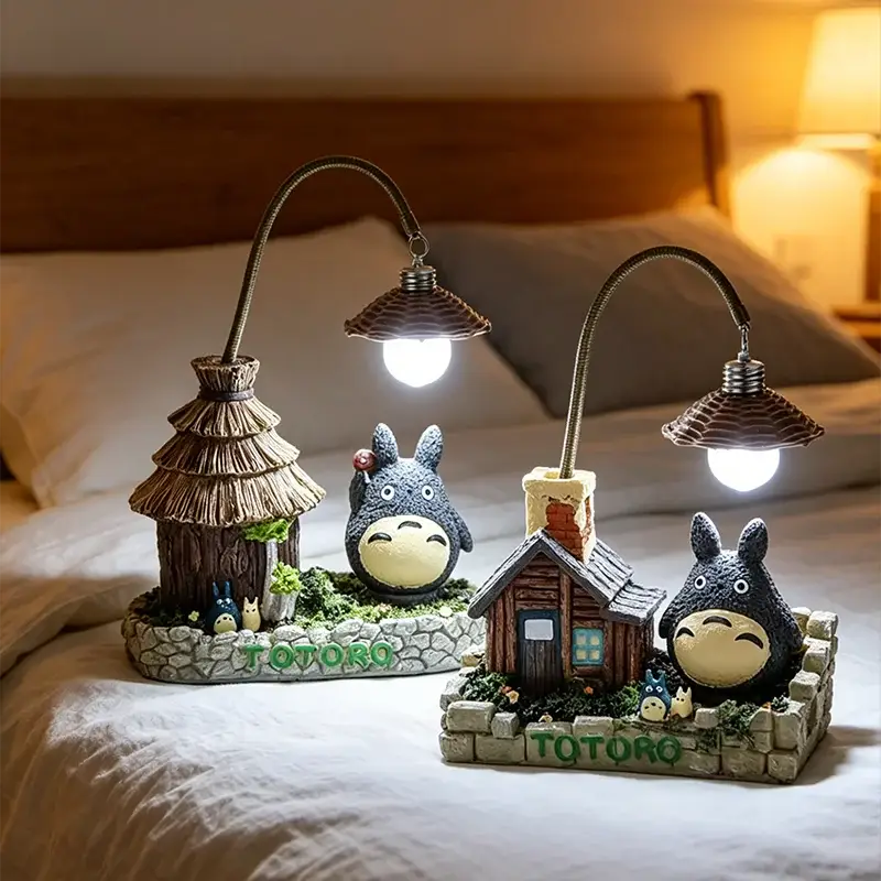 Creativity LED desk lamp set featuring two Totoro cartoon figures with bulb-lit lamps, bedroom decorative night lights