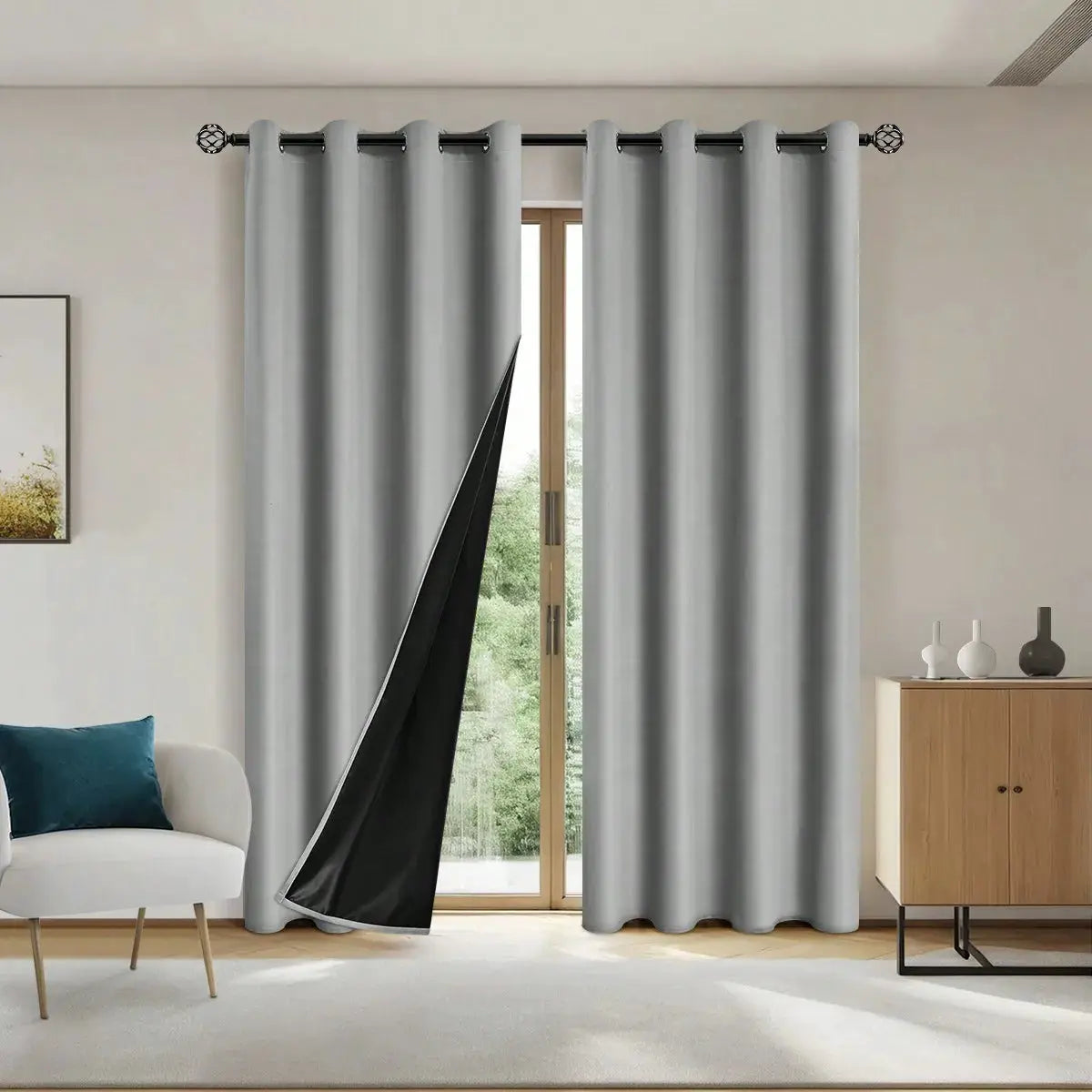One Panel Solid Blackout Curtains With Grommets Privacy Drapes For Bedroom Living Room Home Decor Lightweight Curtains