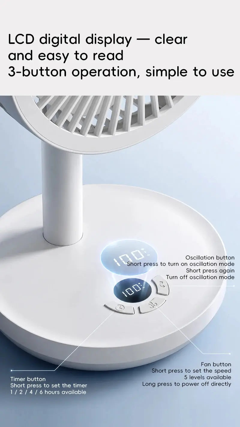 Simples Market KINSCOTER smart oscillating desk fan, white USB rechargeable 4000mAh, 5 speeds