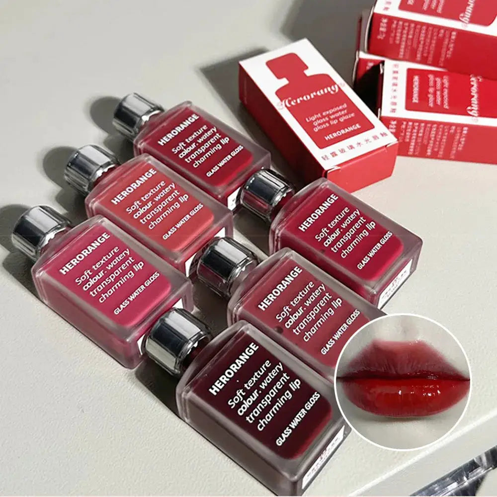 Lightly Glass Water Gloss Herorange Lip Glaze Mirror Shine Moisturizing Plumping Lips Long Lasting Makeup