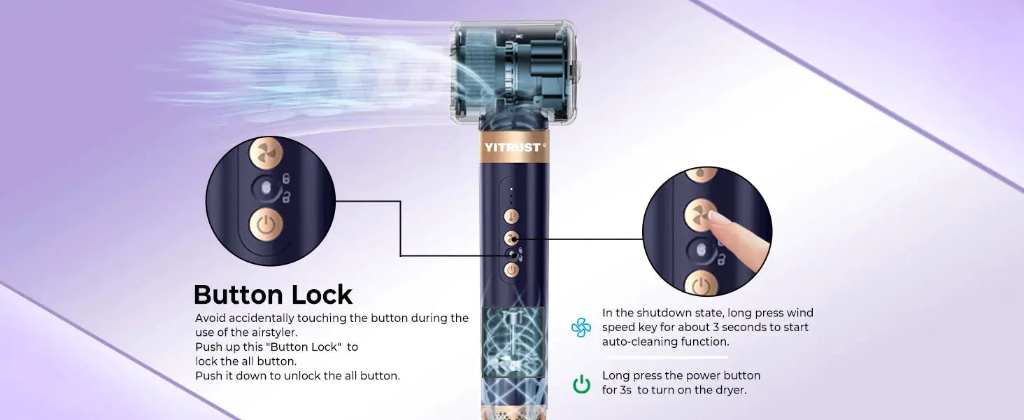 7-in-1 hair dryer brush, blue with gold accents, YITRUST brand