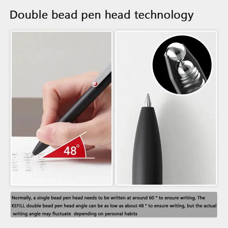 KACO 0.5mm MIDOT gel ink pen, black body writing on paper with tip close-up
