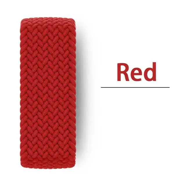 Apple Watch band, braided red strap on white background; single strap