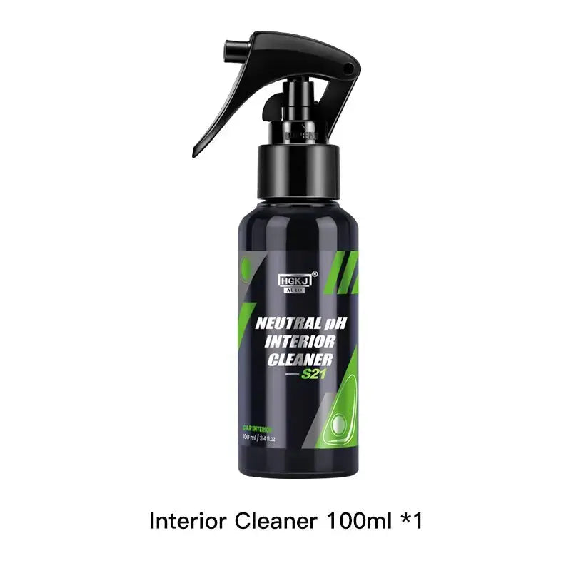 HGKJ Neutral pH Interior Cleaner spray bottle, black bottle with green graphics, 100 ml