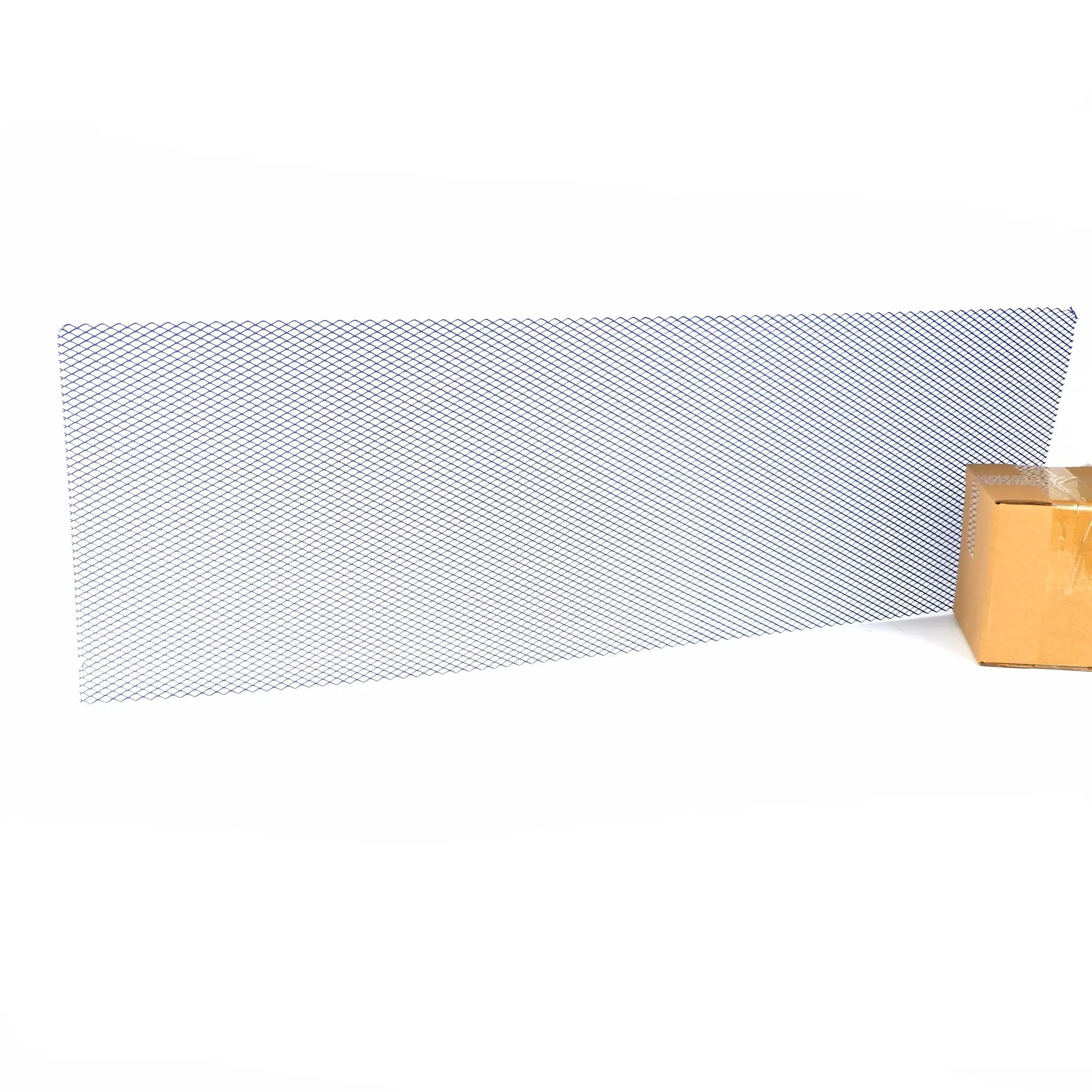 Blue aluminium bumper grille mesh for cars, 100x33cm, universal protector with cardboard box