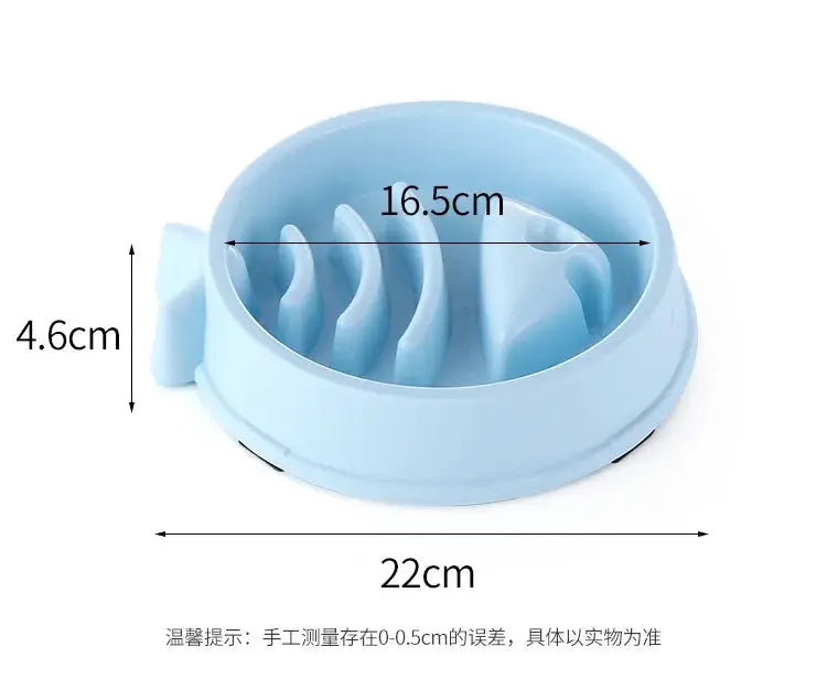 Simples Market slow-feed pet bowl, light blue round anti-choking design with internal dividers and non-slip base.