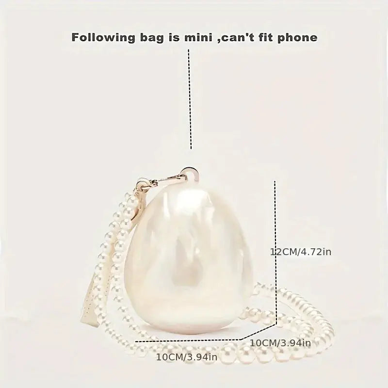 Womens egg-shaped pearl clutch bag with beaded pearl strap, white acrylic finish, Simples Market wedding handbag