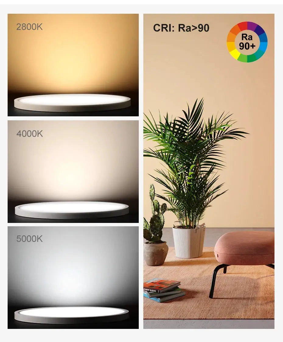 Simples Market LVL LED Ceiling Light, wood grain & white round flush mount with 3 color temperatures