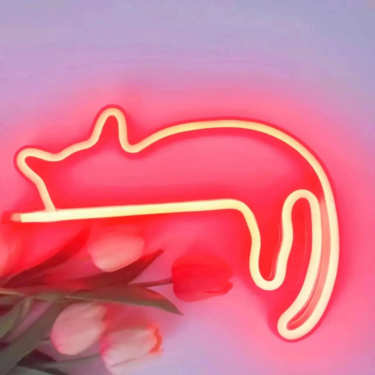 Cat neon sign LED wall decor in pink, USB powered by Simples Market