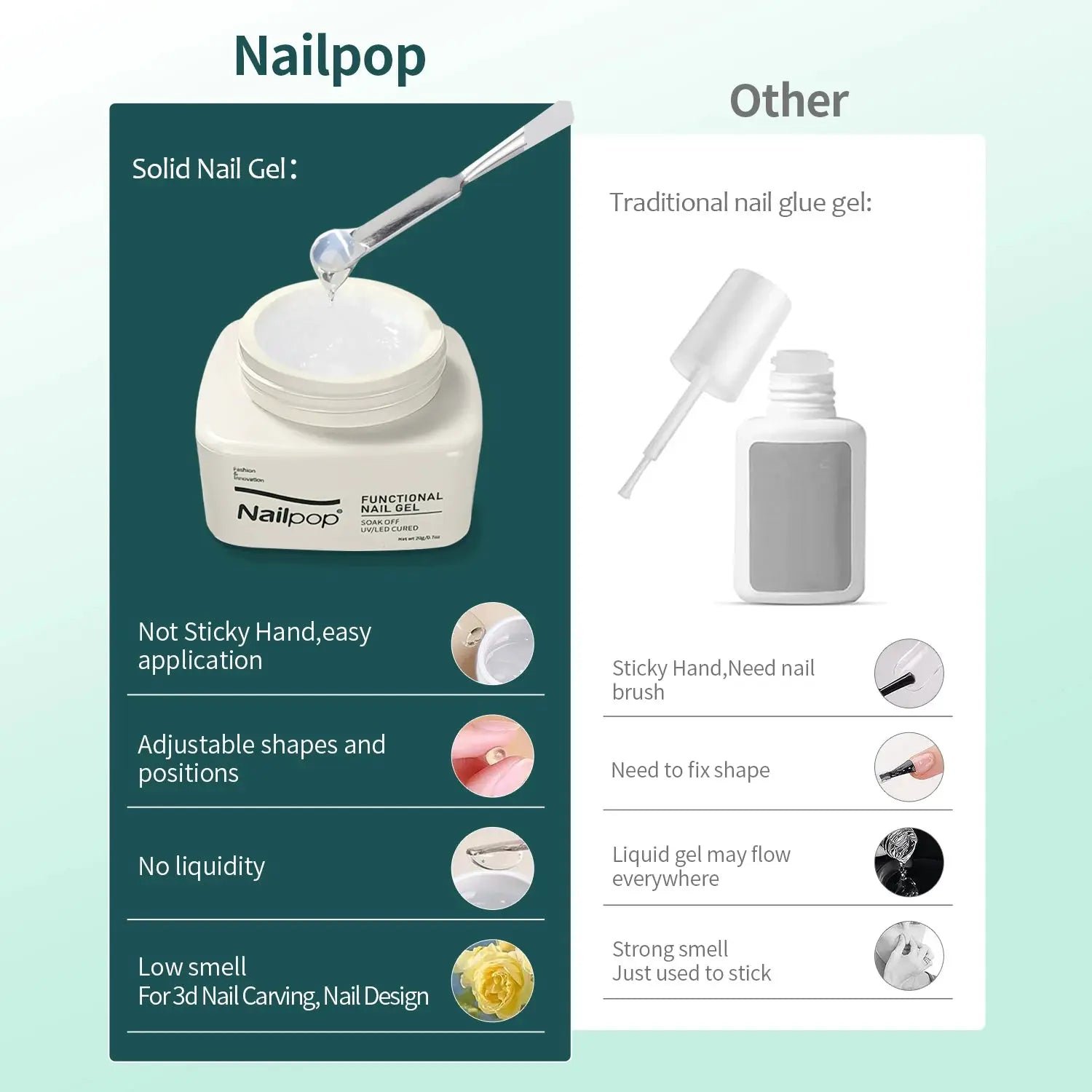Nailpop Solid Nail Gel Glue For Press On Nails Strong Clear UV Gel Adhesive For Long Lasting Bond