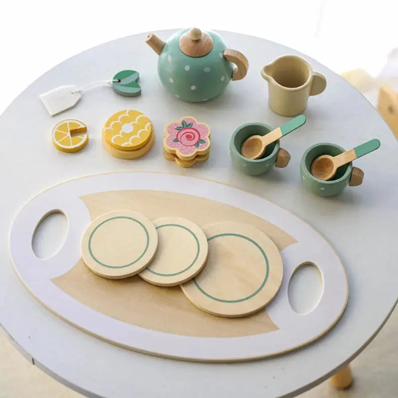 Wooden Afternoon Tea Set For Toddlers Pretend Play Kitchen Tea Party Accessories Food Toy Educational Gift