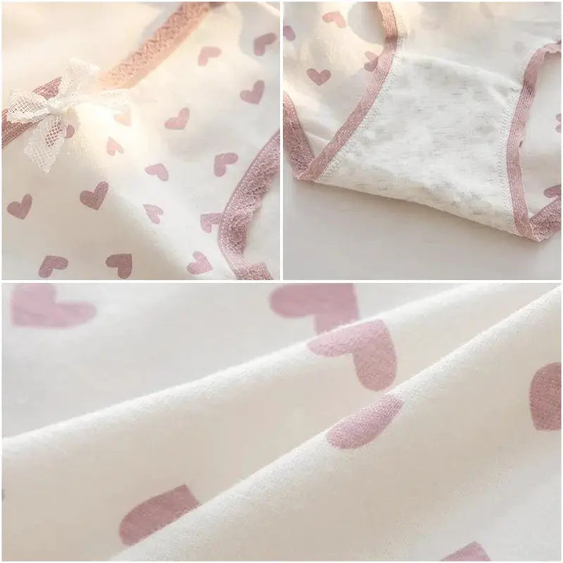 Cotton panties for women, 5Pcs from Simples Market, white with pink heart print, breathable soft underwear