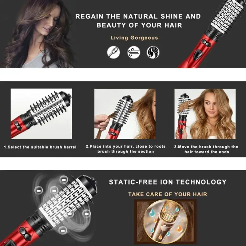 Simples Market TINSOL 3-in-1 hot air brush, negative ion hair dryer and volumizer in red for home or travel
