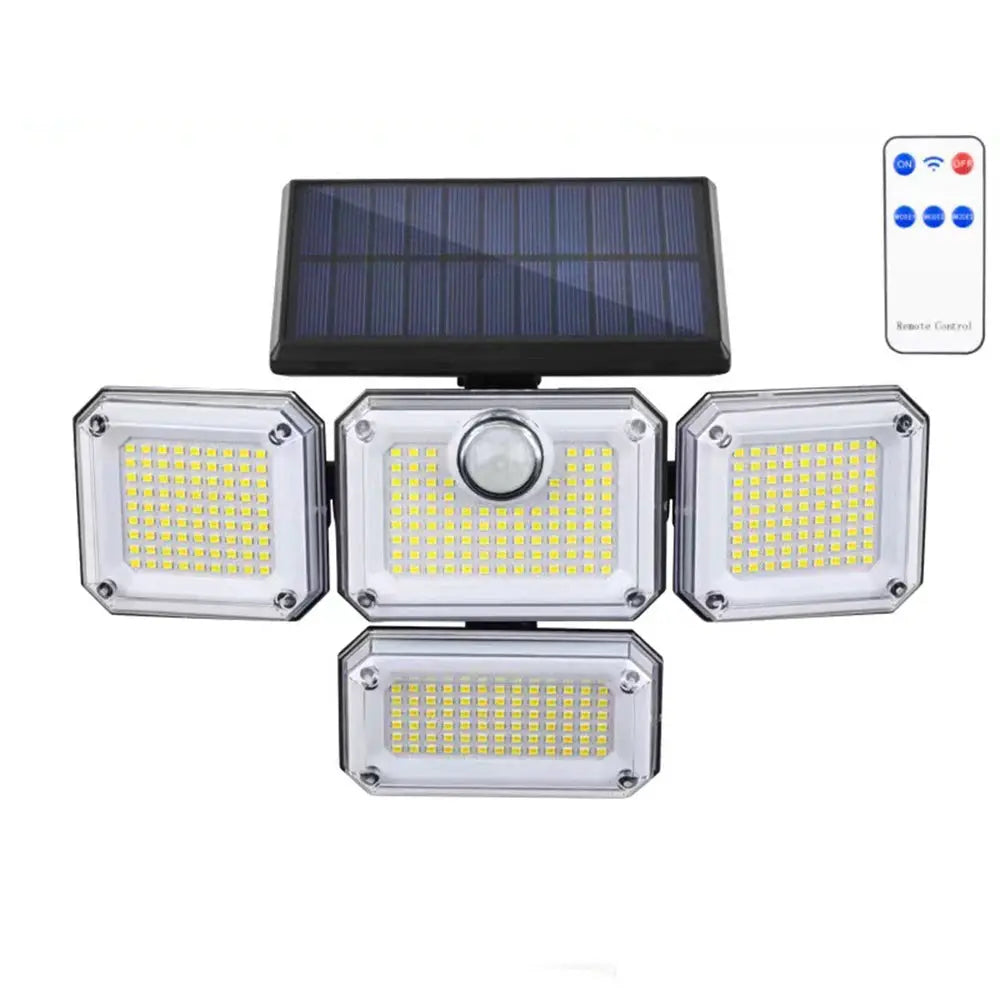 1 Pack Outdoor Motion Sensor Lamp 4 Head Solar Powered Flood Light 122 LED 3000 Lumens 270 Degree Range