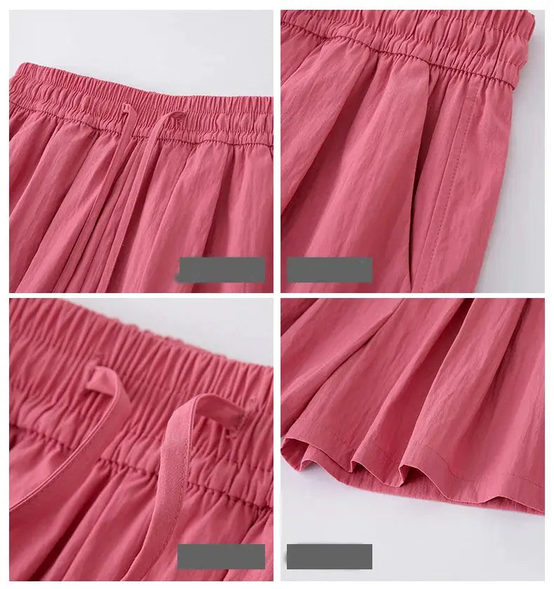 Pink summer women's shorts with elastic high waist and two pockets by Simples Market