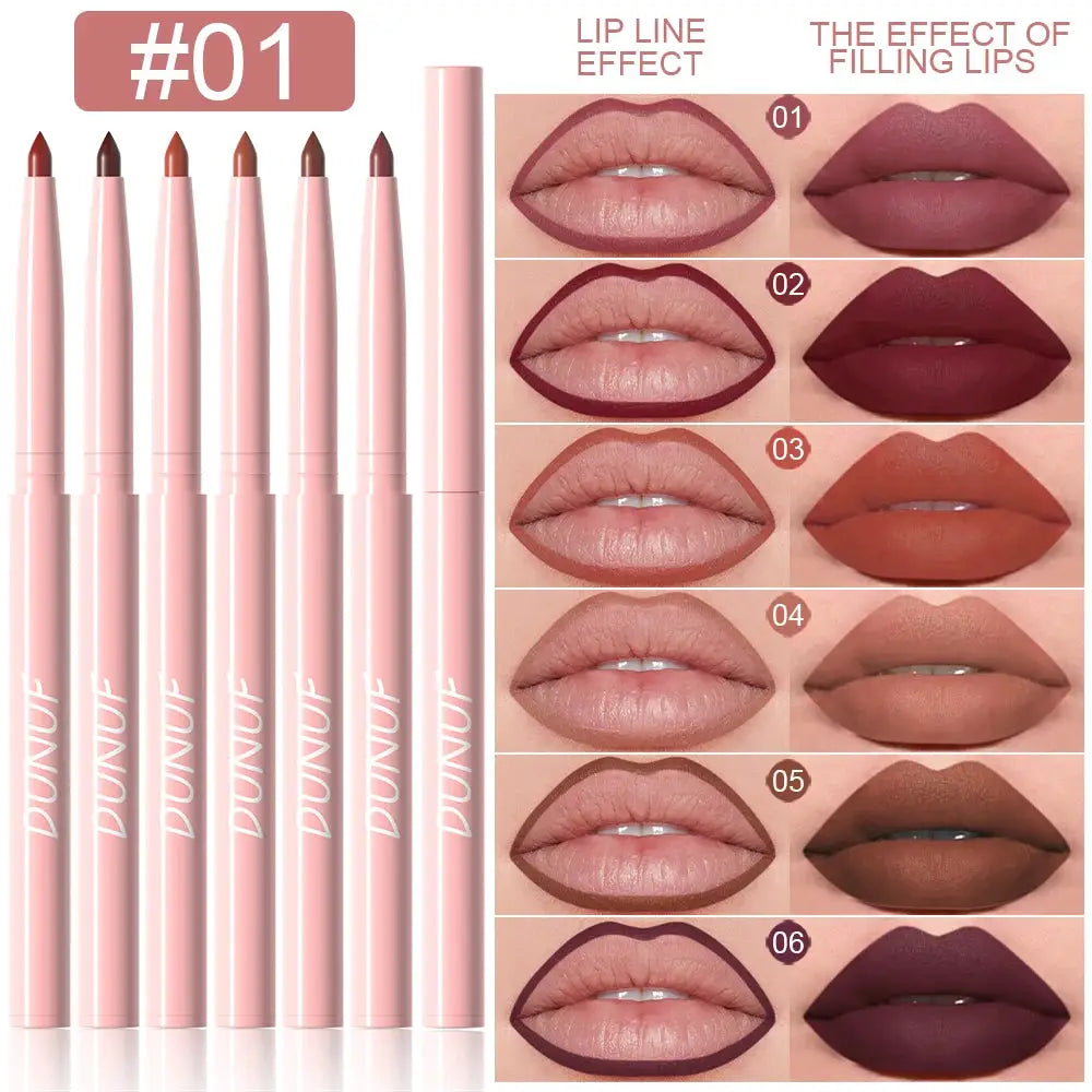 LuxeLips Six Piece Lip Liner Pen Set Long Lasting Waterproof Sweatproof Color Rendering for Precise Definition