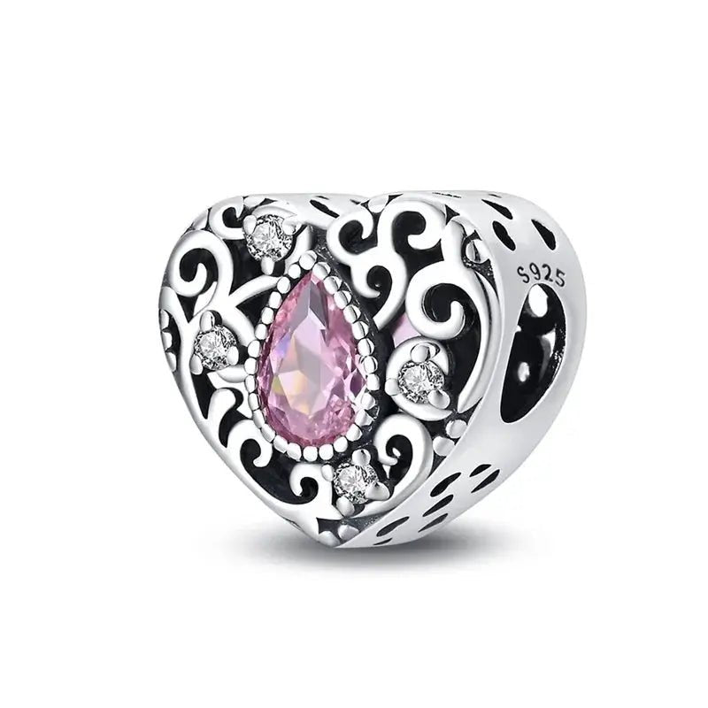 Silver Plated Guardian Angel Heart Shaped Zircon Charms Beads for Original Qikaola 925 Bracelets DIY Jewelry Gifts - Simples Market