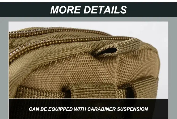 Simples Market tactical waist bag in tan nylon with heavy-duty zipper and webbing strap.